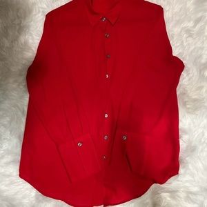 ANN TAYLOR, Fire Red, Button Up Blouse, Size Medium, Great Condition, Never Worn